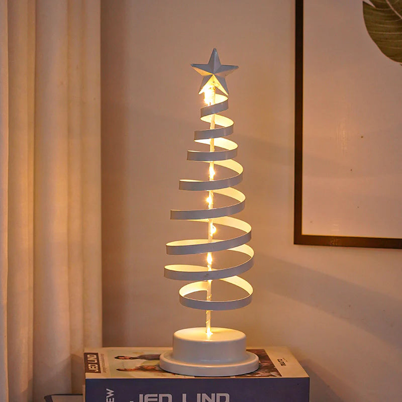 “LED Spiral Christmas Tree Lamp – Wrought Iron Desk Ornament for Festive Decor”