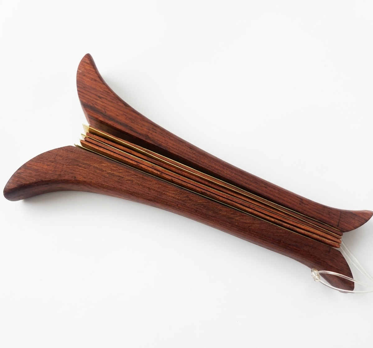 Authentic Thai Krap Phuang Clapper - Siamese Rosewood & Brass Percussion Fan Instrument