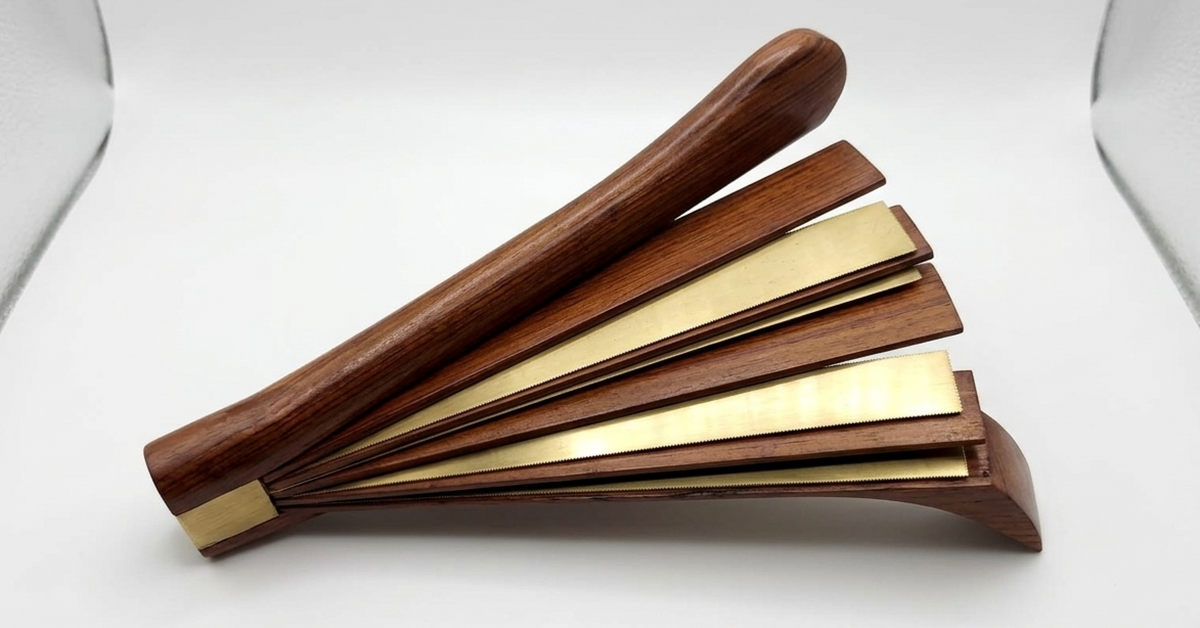 Authentic Thai Krap Phuang Clapper - Siamese Rosewood & Brass Percussion Fan Instrument