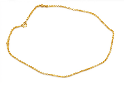 Yellow Gold-Tone Rolo Chain Necklace Thai Style M-Clasp Bead Station 96.5% 44cm 3.8g