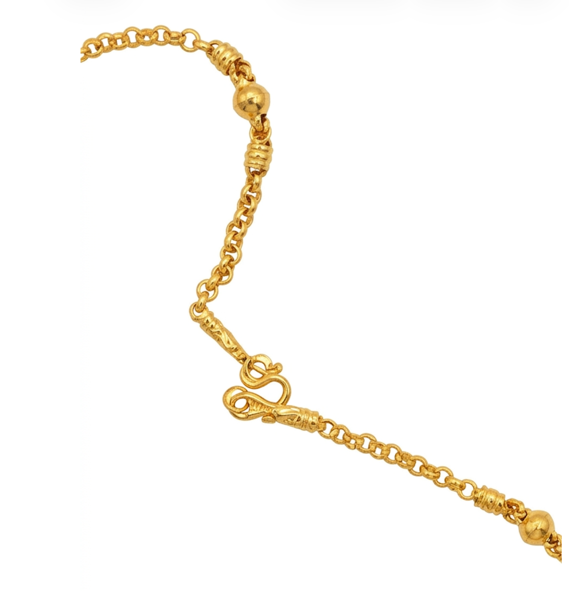 Yellow Gold-Tone Rolo Chain Necklace Thai Style M-Clasp Bead Station 96.5% 44cm 3.8g
