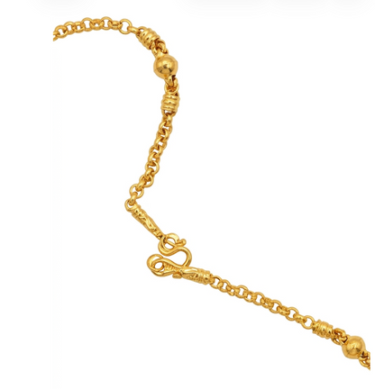 Yellow Gold-Tone Rolo Chain Necklace Thai Style M-Clasp Bead Station 96.5% 44cm 3.8g