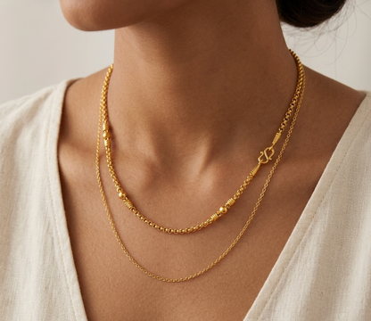 Yellow Gold-Tone Rolo Chain Necklace Thai Style M-Clasp Bead Station 96.5% 44cm 3.8g
