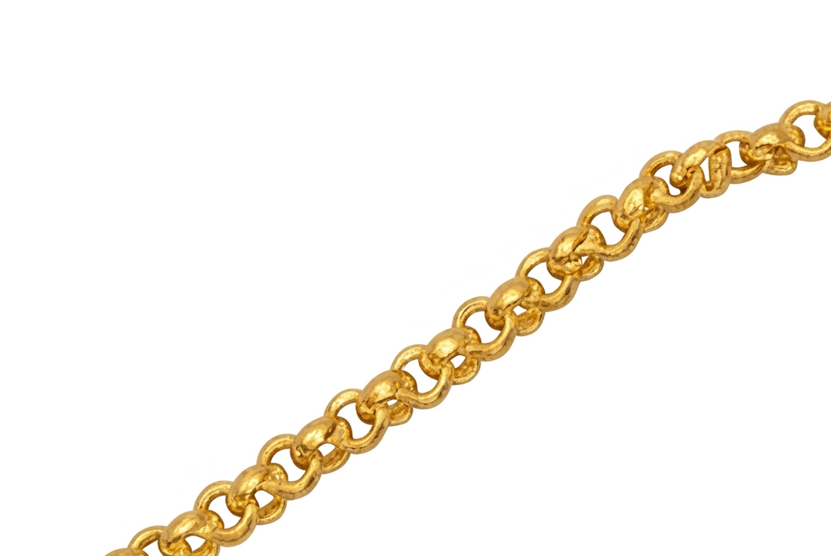 Yellow Gold-Tone Rolo Chain Necklace Thai Style M-Clasp Bead Station 96.5% 44cm 3.8g