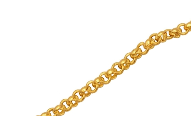 Yellow Gold-Tone Rolo Chain Necklace Thai Style M-Clasp Bead Station 96.5% 44cm 3.8g
