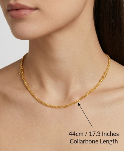 Yellow Gold-Tone Rolo Chain Necklace Thai Style M-Clasp Bead Station 96.5% 44cm 3.8g